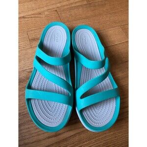 Crocs Women's Slip-On Swiftwater Slide Sandals Strappy Comfort Teal Green Size 8